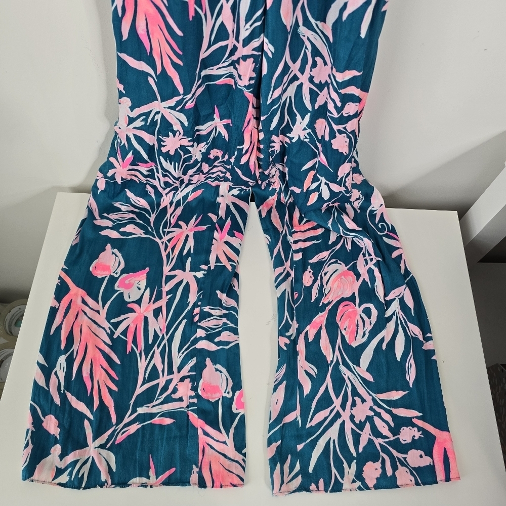 Lilly Pulitzer Emilea Jumpsuit S Tidal Wave Prme Time Print Ruffles Wide Leg - Picture 3 of 14
